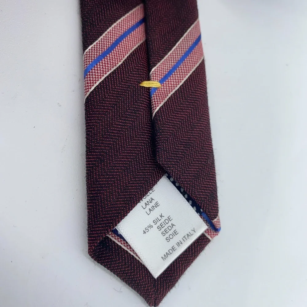 Eton Tie Mens One Size Multi Striped Wool Blend Classic Fit Necktie Italy Made